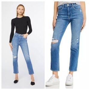 Frame Le Sylvie Slender Straight-Leg Jeans in Sonoma Rips Distressed